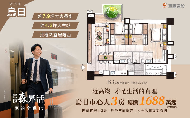 【近高鐵，才是生活的真理】！巨陽森昇活 烏日市心大3房，雙植栽宜居陽台