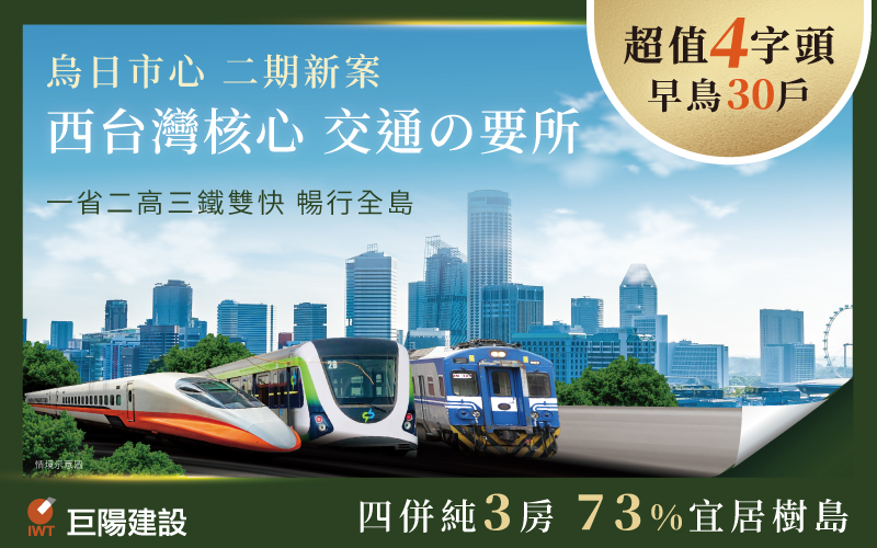 烏日市心「巨陽烏日二期新案」，一省二高三鐵雙快，暢行全島！